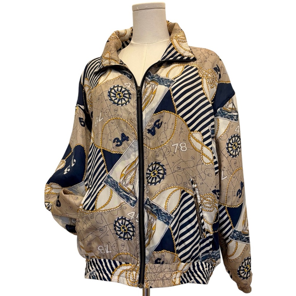 Vtg Outbrook Jacket Nautical Sailing 100% Silk Size Large